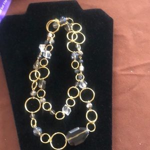 Goldtone metal and stone long necklace